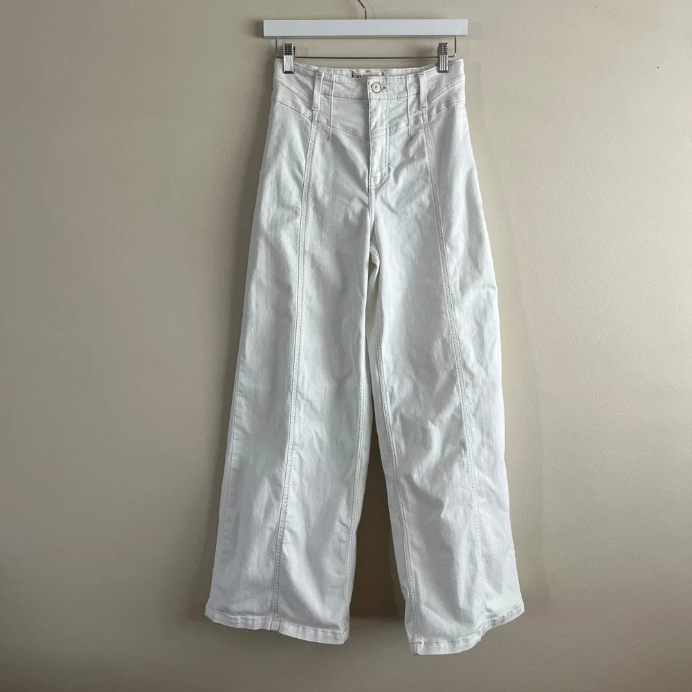 Free People We The Free Libre Wide Leg Jeans White High Rise Denim Size 28